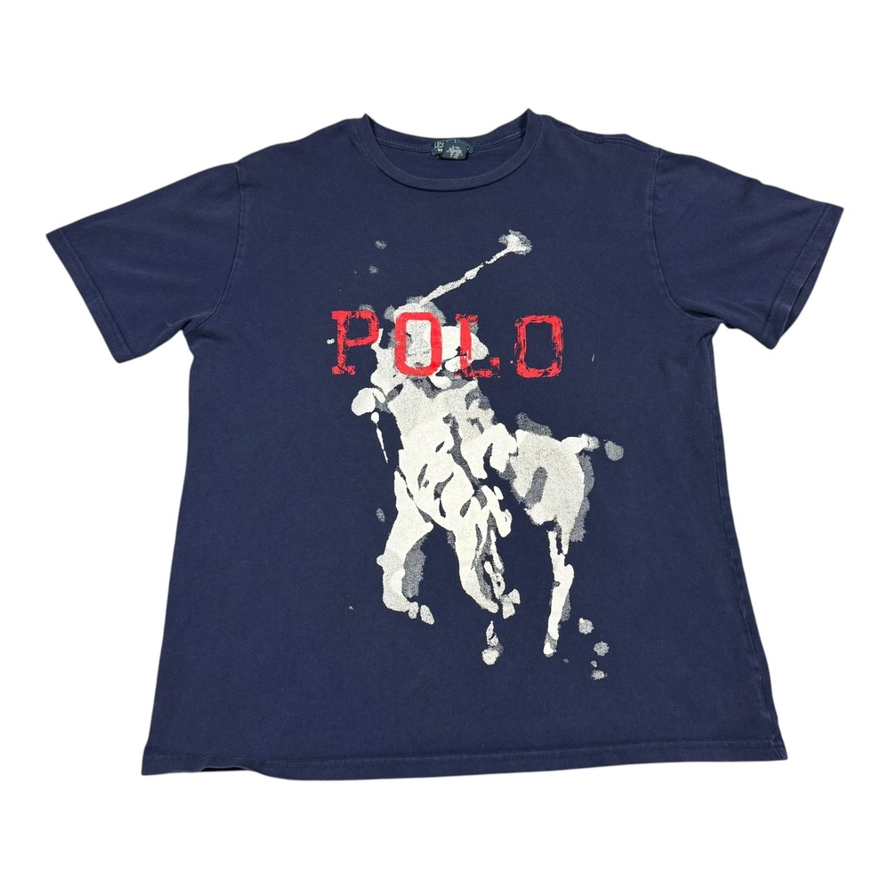 Polo Ralph Lauren Navy Blue Large Spell Out Logo Shirt Youth XL FLAW